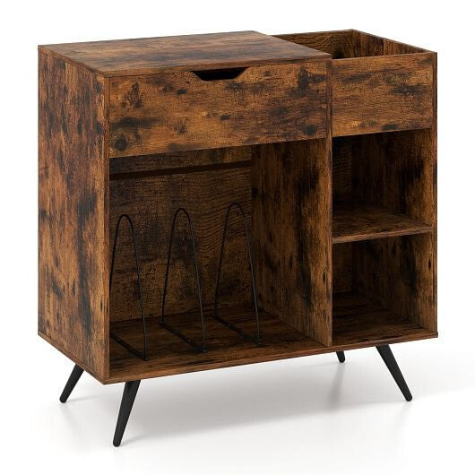 Record Player Stand with Power Outlet-Rustic Brown-0