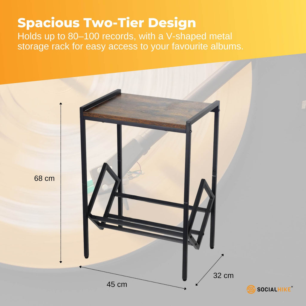 Social Hike Turntable Player Stand & Vinyl LP Record Album Storage - Black Metal-4